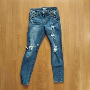 Old Navy Women's Super Skinny Rockstar Mid Rise Jeans Distressed Denim Sz 2